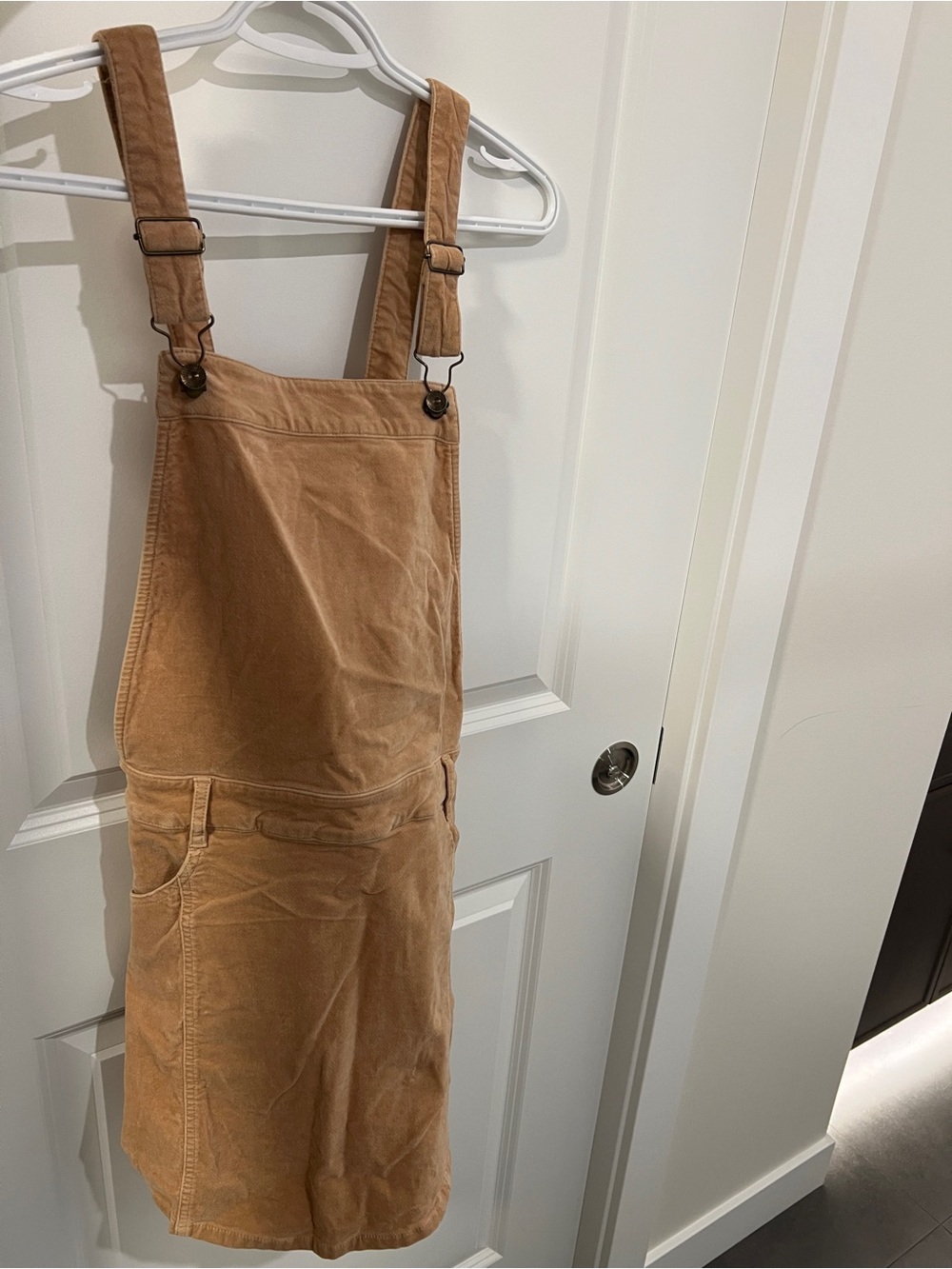Corduroy Overall Romper in Camel Tan